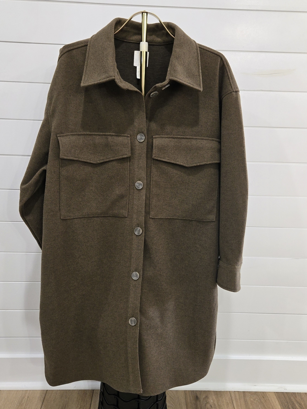 H&M Oversized Longline Shacket Shirt Jacket Brown Olive Wood Size XL - Picture 13 of 16